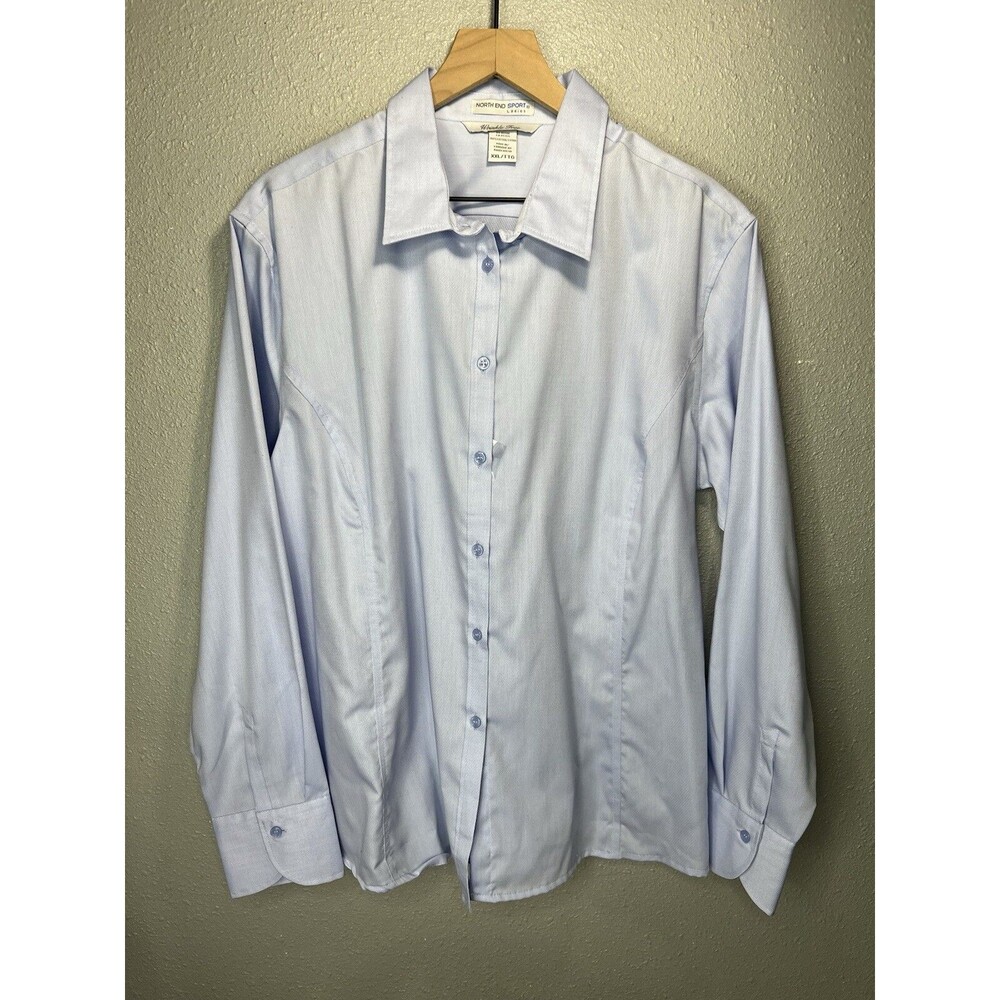 North End Sport Ladies Wrinkle Free 100% Cotton Shirt  XXL Long Sleeve Blue